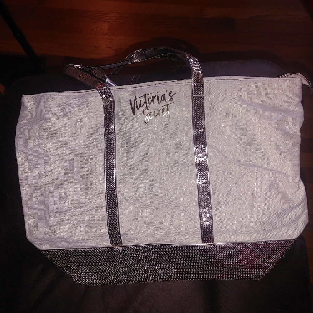 Victoria's Secret White Tote with Silver Accents